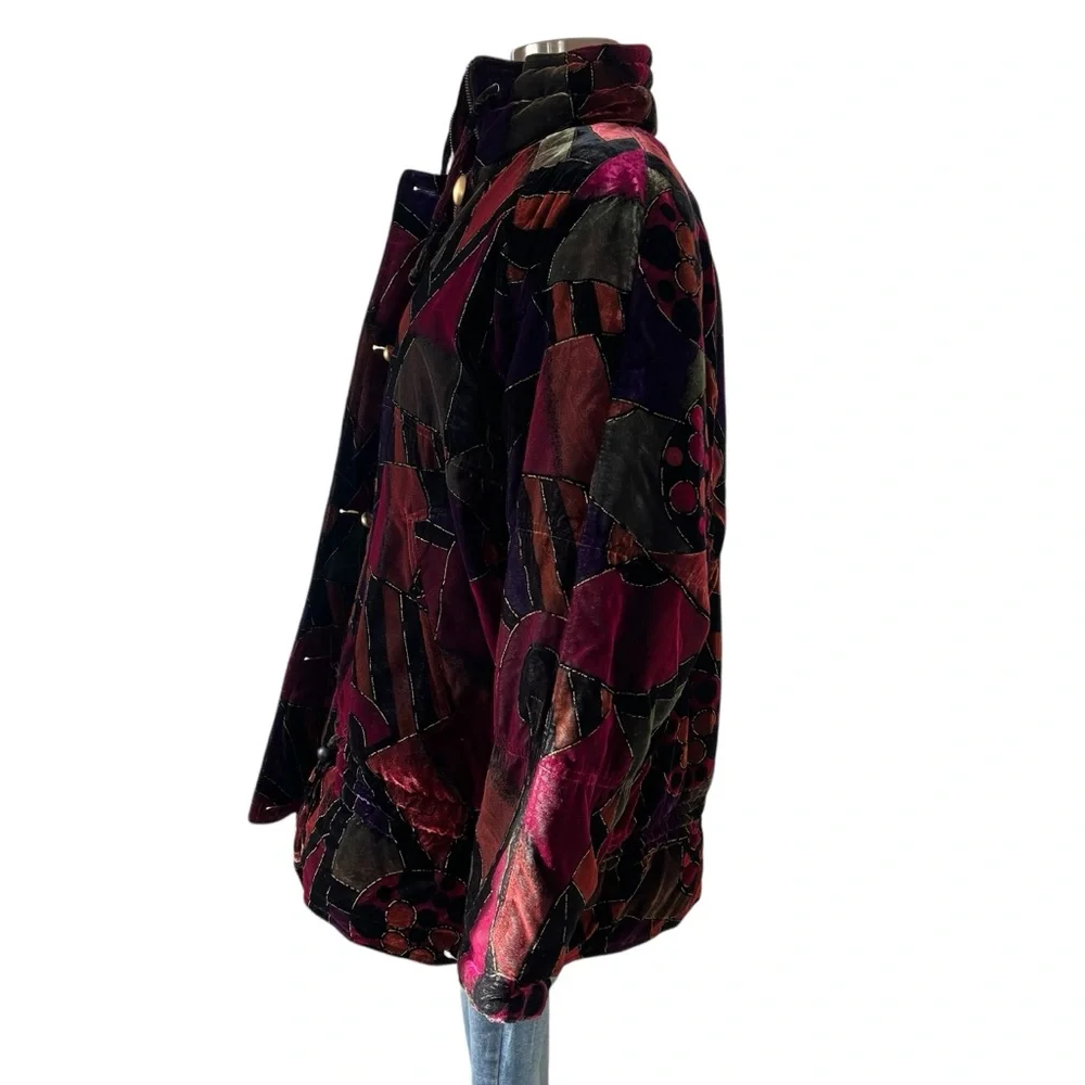 Vintage velvet Mulberry Street insulated winter coat M multicolor jewel tones - Picture 3 of 16